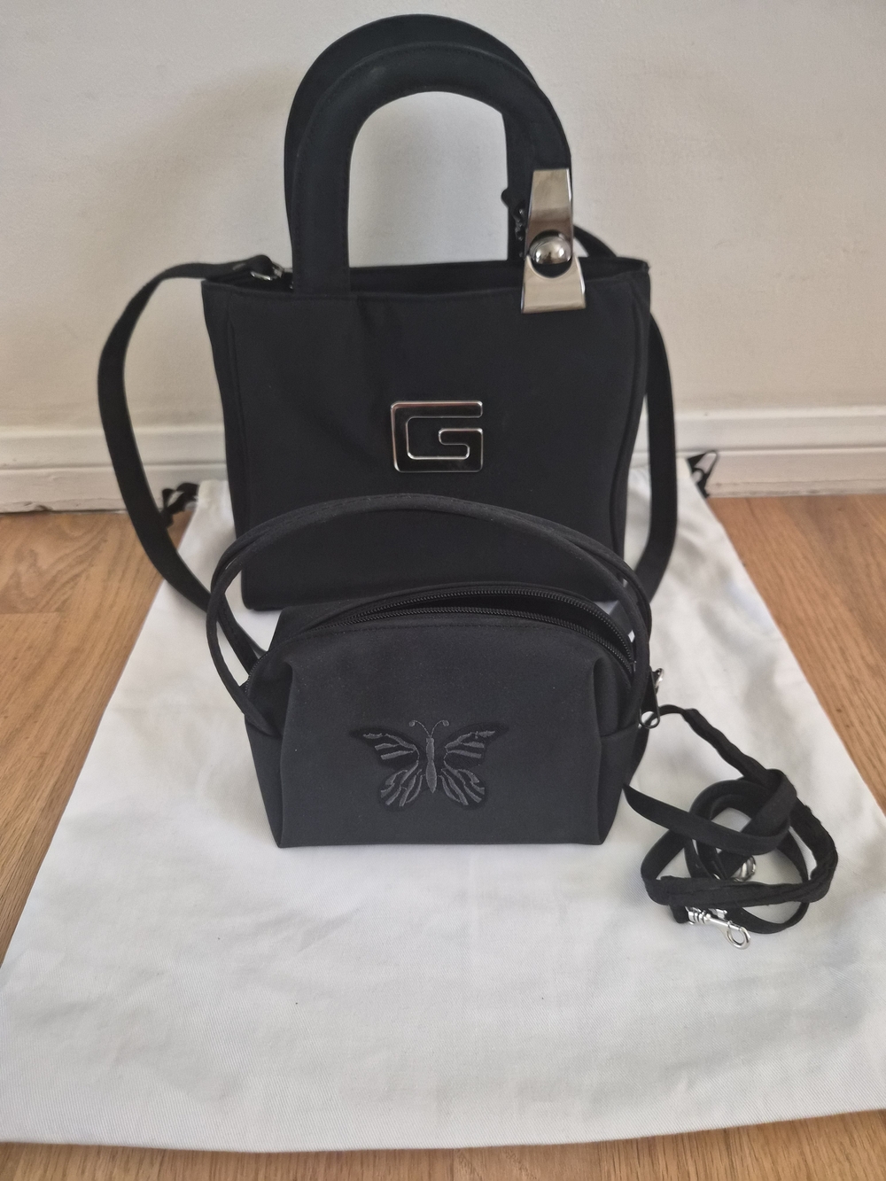 Black Women's Canvas Shoulder Bag With Small Bag